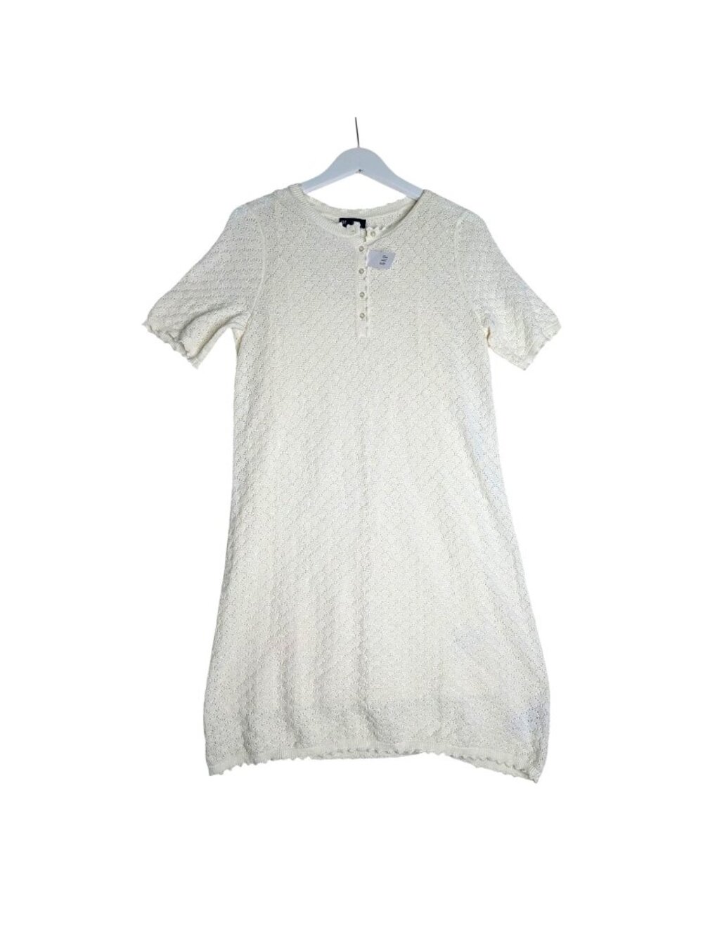 Gap Ivory Frost Pointelle Crochet Linen-Blend Mini Dress S Tall New - Picture 2 of 16